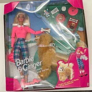 BARBIE and GINGER at play. Fun for dog lovers! Everything Ginger needs included